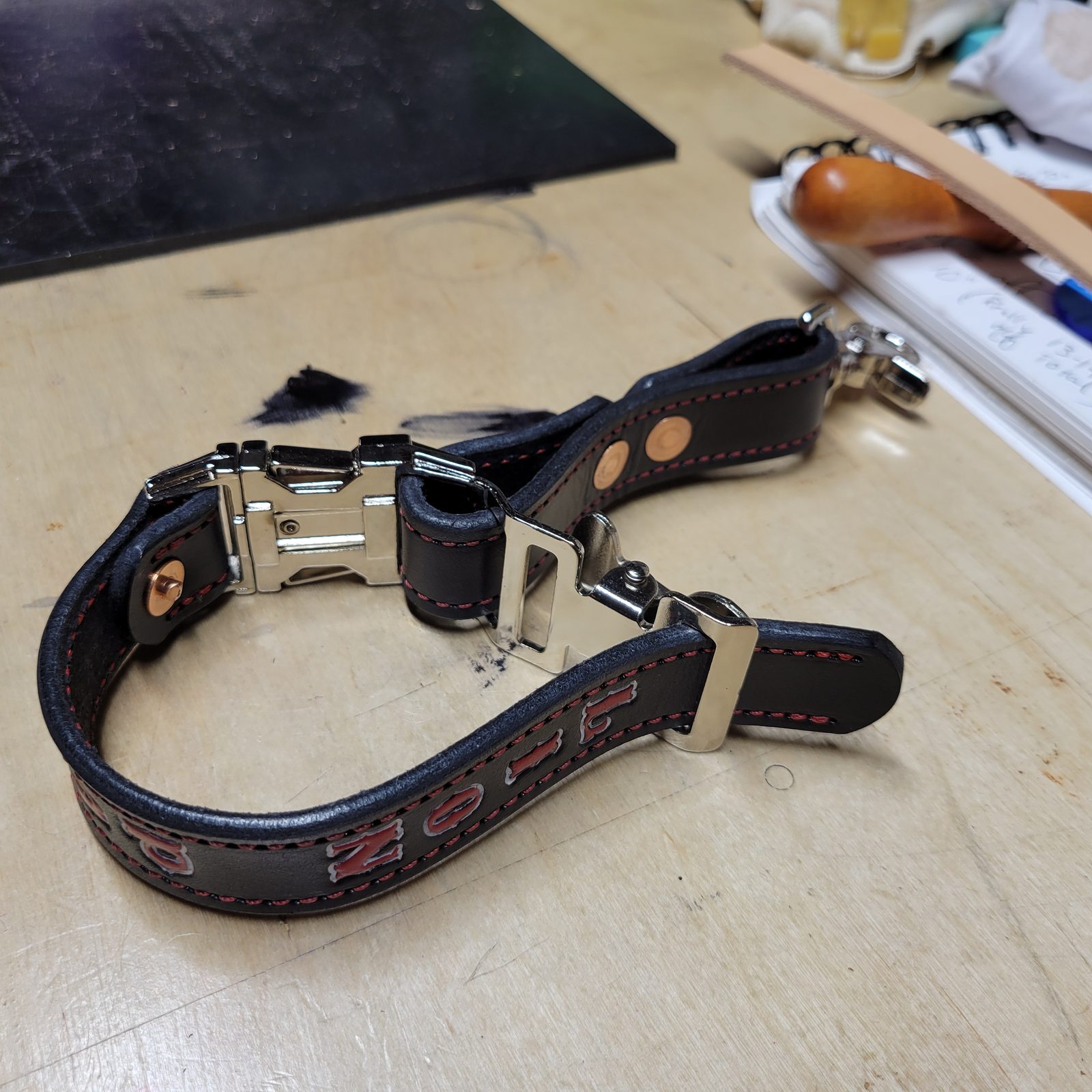 Leather glove strap holder with stainless buckle and scissor clip